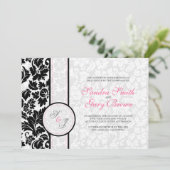 黒エレガント白ダマスク結婚ズ 招待状 (スタンド正面)