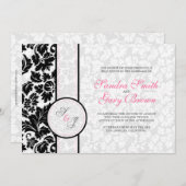 黒エレガント白ダマスク結婚ズ 招待状 (正面/裏面)