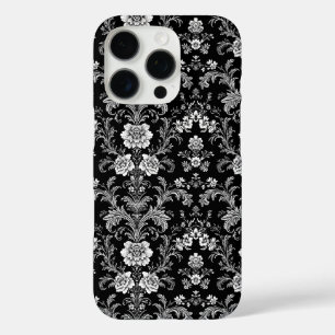 黒エレガント白ダマスク – ヴィンテージバロック iPhone 16 PROケース