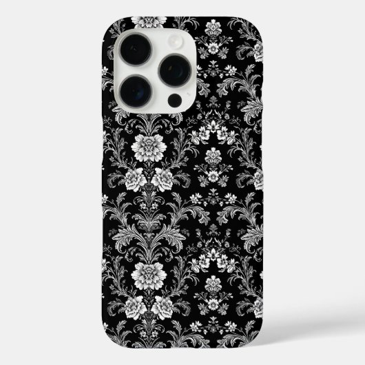 黒エレガント白ダマスク – ヴィンテージバロック Case-Mate iPhoneケース (裏面)
