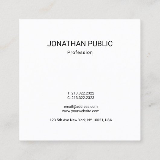黒エレガント白テンプレートモダンBWデザイン スクエア名刺 (裏面)