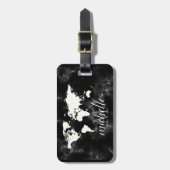 黒エレガント白トラベル世界地図，飛行機 ラゲッジタグ (正面縦)