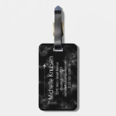 黒エレガント白トラベル世界地図，飛行機 ラゲッジタグ (裏面縦)