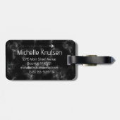 黒エレガント白トラベル世界地図，飛行機 ラゲッジタグ (裏面横)