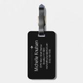 黒エレガント白トラベル世界地図，飛行機 ラゲッジタグ (裏面縦)