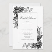 黒エレガント白トワールフローラブライダルシャワー 招待状 (正面)
