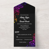 黒エレガント白ネオン華美フローラ結婚ズ オールインワン招待状 (内側)