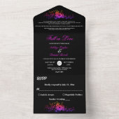 黒エレガント白ネオン葉秋の結婚式 オールインワン招待状 (内側)