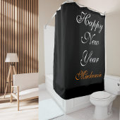 黒エレガント白ハッピーニューイヤー名前をカスタムする シャワーカーテン