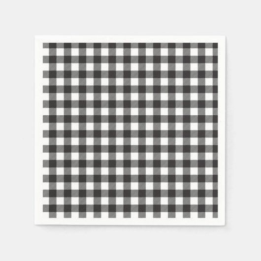 黒エレガント白バッファロープレイドホリデー スタンダードカクテルナプキン (正面)