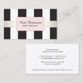 黒エレガント白ピンクプラストライプのーク美しい 名刺 (正面/裏面)