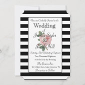 黒エレガント白ピンクヴィンテージバラ結婚 招待状 (正面)