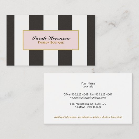 黒エレガント白ファッションブストライプティック 名刺 (正面/裏面)