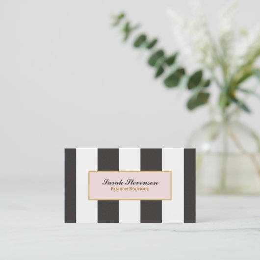 黒エレガント白ファッションブストライプティック 名刺 (スタンド正面)