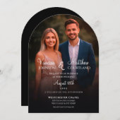 黒エレガント白フォトアモダンーチ結婚ーズ 招待状 (正面/裏面)