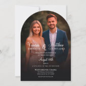 黒エレガント白フォトアモダンーチ結婚ーズ 招待状 (正面)