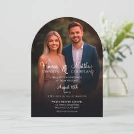 黒エレガント白フォトアモダンーチ結婚ーズ 招待状