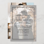 黒エレガント白フォトオーバーレイ結婚ズ 招待状 (正面/裏面)