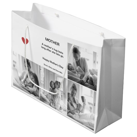 黒エレガント白フォトコラージュ母の日 –  ラージペーパーバッグ (正面アングル)