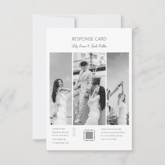 黒エレガント白フォトコラージュ結婚ズ 出欠カード (正面)