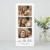 黒エレガント白フォトストリップ日付を保存 案内状 (スタンド正面)