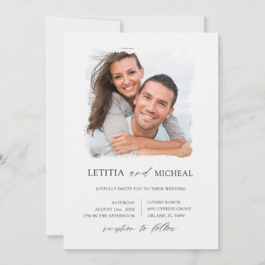 黒エレガント白フォトズ結婚ーズ 招待状 (正面)