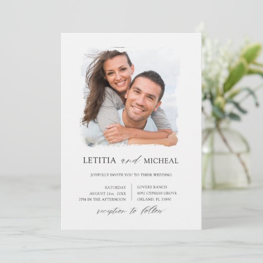 黒エレガント白フォトズ結婚ーズ 招待状 (スタンド正面)