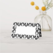 黒エレガント白フルーアデリスのディナーテーブル プレイスカード (正面)