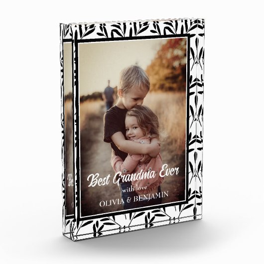 黒エレガント白フローラお最高のばあばあちゃん フォトブロック (左)