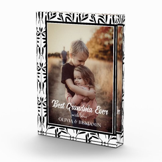 黒エレガント白フローラお最高のばあばあちゃん フォトブロック (右)