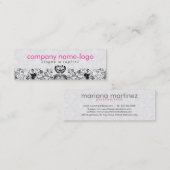 黒エレガント白フローラダマスクと渦巻き2 スキニー名刺 (正面/裏面)