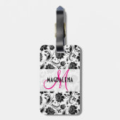 黒エレガント白フローラダマスク2モノグラーム ラゲッジタグ (裏面縦)