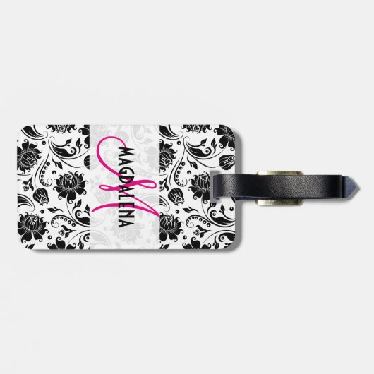 黒エレガント白フローラダマスク2モノグラーム ラゲッジタグ (裏面横)