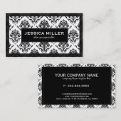 黒エレガント白フローラダマスク6 名刺 (正面/裏面)