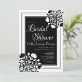 黒エレガント白フローラブライダルシャワー 招待状 (スタンド正面)