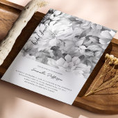 黒エレガント白フローラブライダルシャワー 招待状