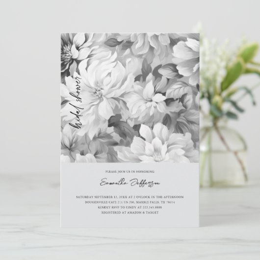 黒エレガント白フローラブライダルシャワー 招待状 (スタンド正面)