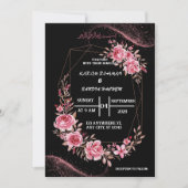 黒エレガント白フローラムスリム結婚ズ 招待状 (正面)