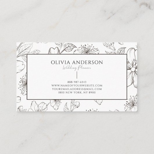 黒エレガント白フローララモダンインアート 名刺 (裏面)