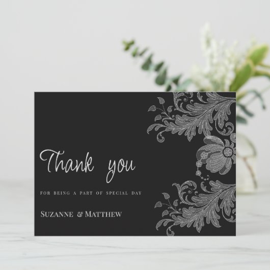 黒エレガント白フローラレースありがとう 招待状 (スタンド正面)