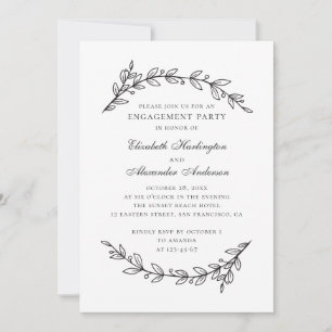 黒エレガント白フローラ婚約パーティ 招待状