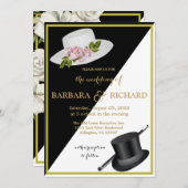 黒エレガント白フローラ結婚ズ 案内状 (正面/裏面)