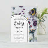 黒エレガント白フローラ結婚式招待状 招待状 (スタンド正面)