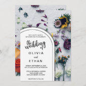 黒エレガント白フローラ結婚式招待状 招待状 (正面/裏面)