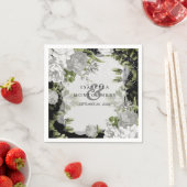 黒エレガント白フローラ結婚 スタンダードカクテルナプキン (インサイチュ)