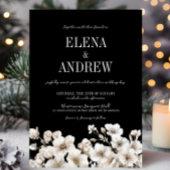 黒エレガント白フローラ結婚 招待状