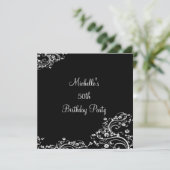 黒エレガント白フローラ50th誕生日パーティー 招待状 (スタンド正面)