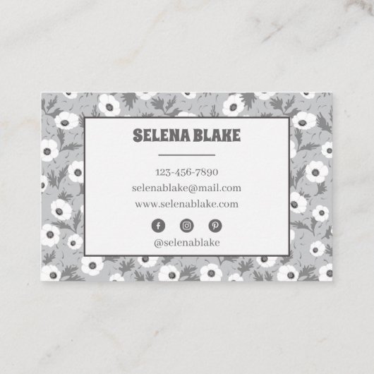 黒エレガント白フローラ、モダントレンディー 名刺 (裏面)