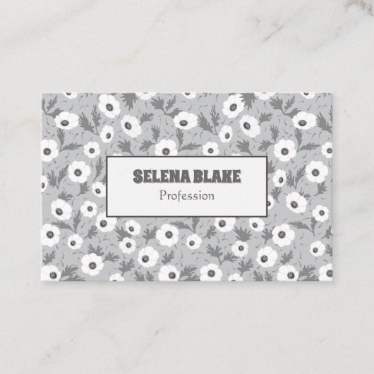 黒エレガント白フローラ、モダントレンディー 名刺 (正面)