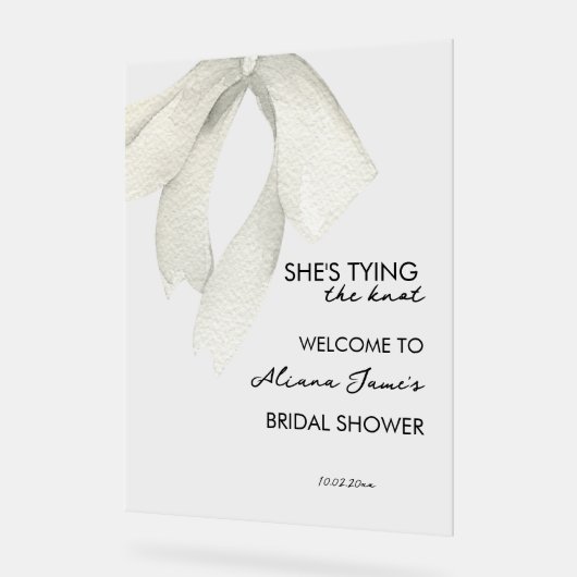 黒エレガント白ボウブライダルシャワー アクリルサイン (傾斜)